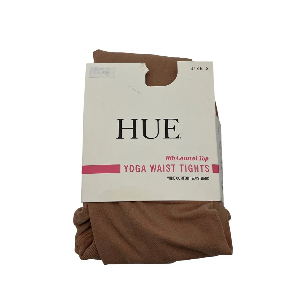 HUE Tights Womens Size 2 Natural Yoga Waist Tights Rib Control Top U23309 Opaque